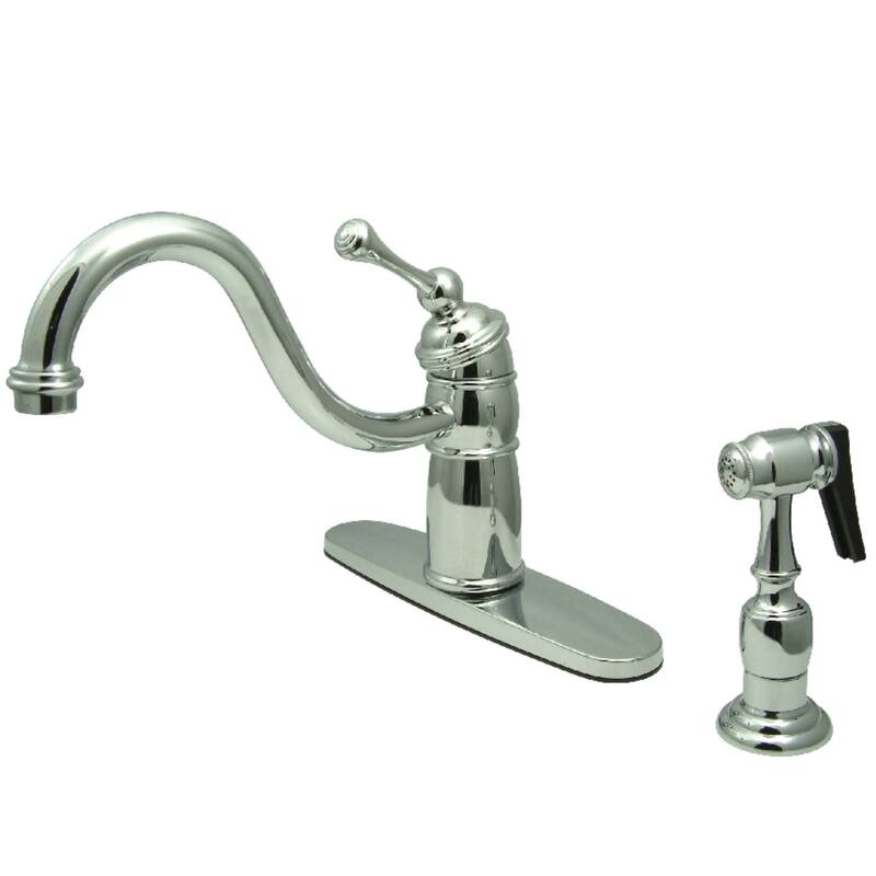 Kingston Brass Victorian Kitchen Faucet with Deck Plate, Metal Lever - Polished Chrome