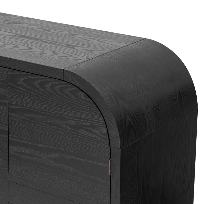 Retro 4 Doors Buffet Cabinet Curvy Edg Sideboard Cabinet with Adjustable Shelves, for Living Room, Kitchen, Black