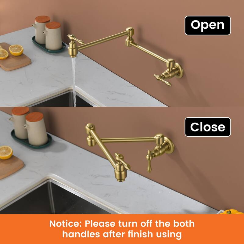 Pot Filler Faucet Commercial Wall Mount Kitchen Sink Faucet Modern Folding Stretchable Double Joint With Single Hole Two Handles