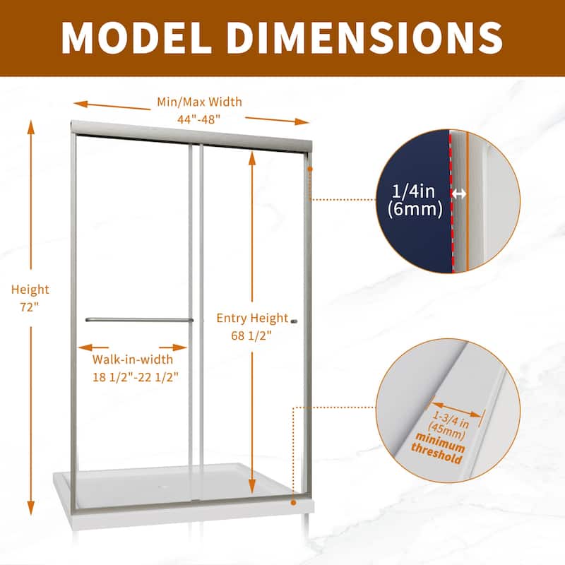Modland 44''- 48'' W x 72'' H Glass Semi-Frameless Double Sliding Shower Tub Door in Matte Black / Brushed Nickel