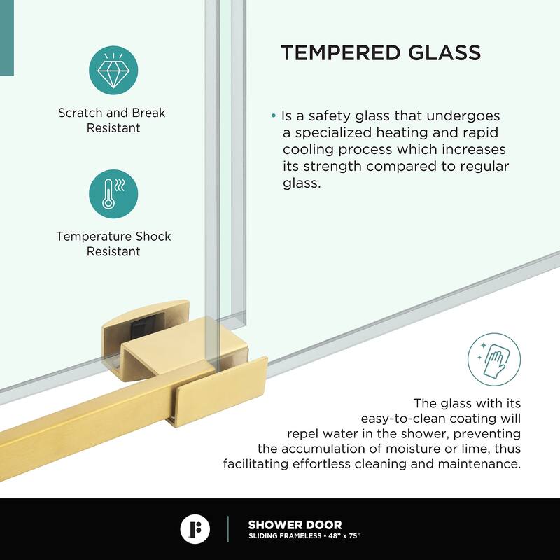 Fine Fixtures Frameless Clear Sliding Bathroom Shower Door