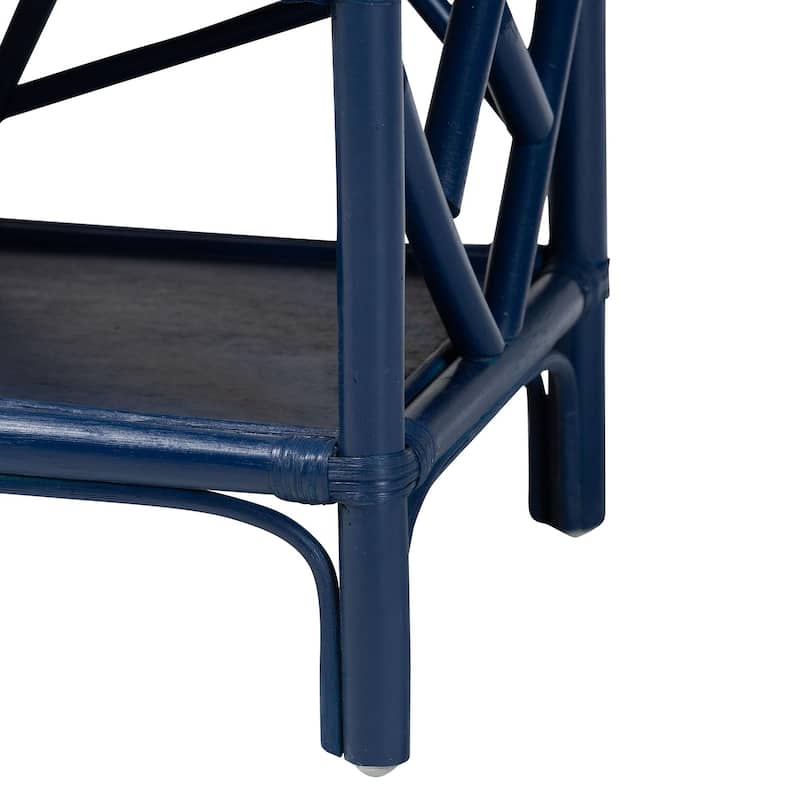 Daina Natural Rattan Nightstand with Drawer and Open Shelves- Coastal Bedside Table with Geometric Design