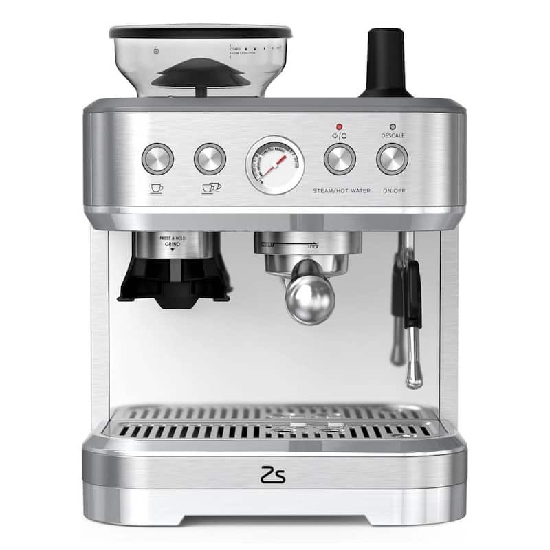 15 Bar Pump Espresso Machine with Grinder and Milk Frother, Auto-purge - Silver