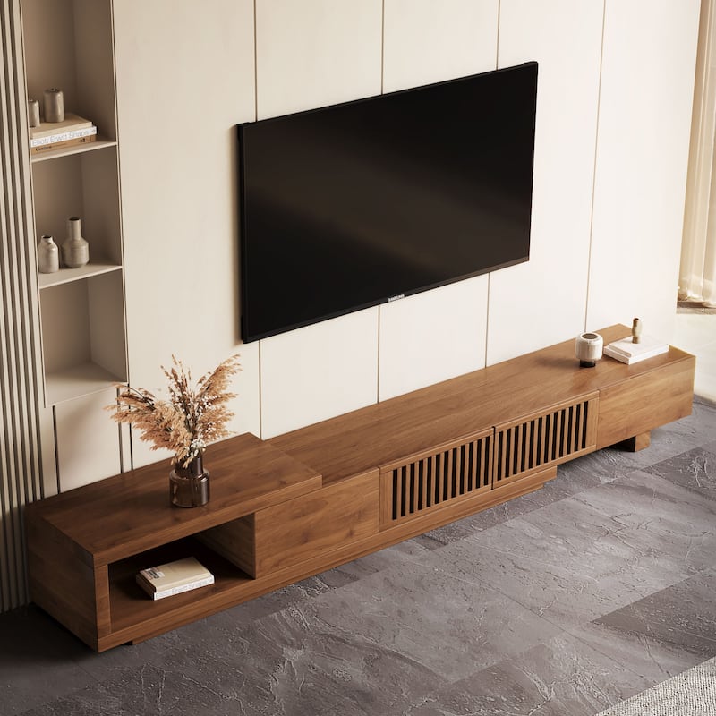 78.54 Inch Expandable TV Stand Asymmetrical Modern Design, High Quality Manufactured Wood - 78.54"Wx15.74"Dx13.78"H