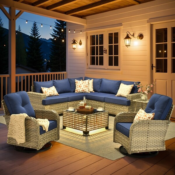 XIZZI 9-Piece Outdoor Wicker Patio Furniture Set with Swivel Chair