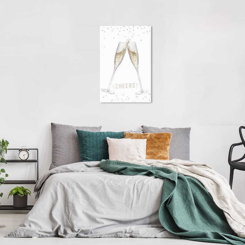Wynwood Studio Canvas Drinks and Spirits Cheers Champagne Glass Gold and Metallic Gold Glam Wall Art Canvas Print - 24 x 16
