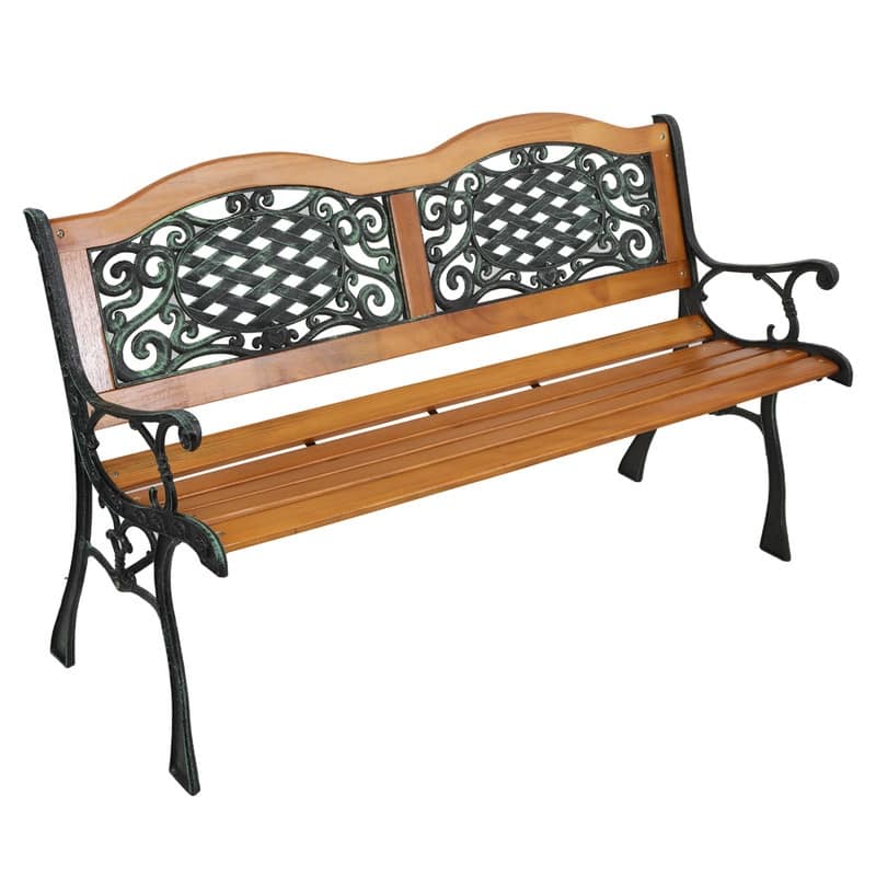 49" Outdoor Patio Park Chair Furniture Garden Bench Iron Frame - Bronze & Natural