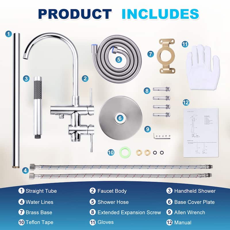 WOWOW Double Handle Freestanding Tub Faucet with Handheld Shower