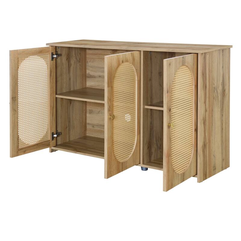Oval Rattan Doors Sideboard with Adjustable Shelves