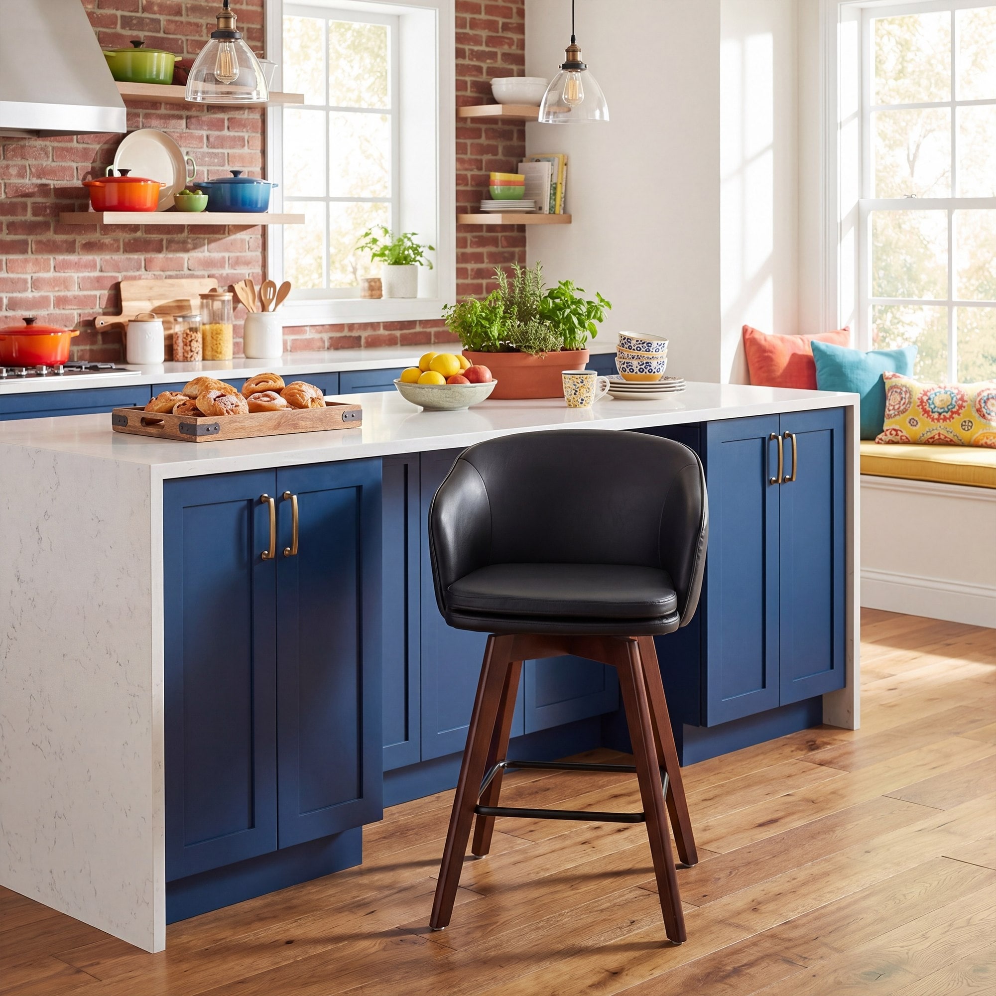 27.2"H Wooden Counter Height Bar Stools Swivel Barstool Chenille/Faux Leather Upholstered Bar Chairs