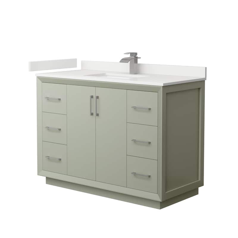Wyndham Collection WCF414148S-QTZ-UNSMXX Strada 48" Free Standing - Light Green / White Quartz Top / Brushed Nickel