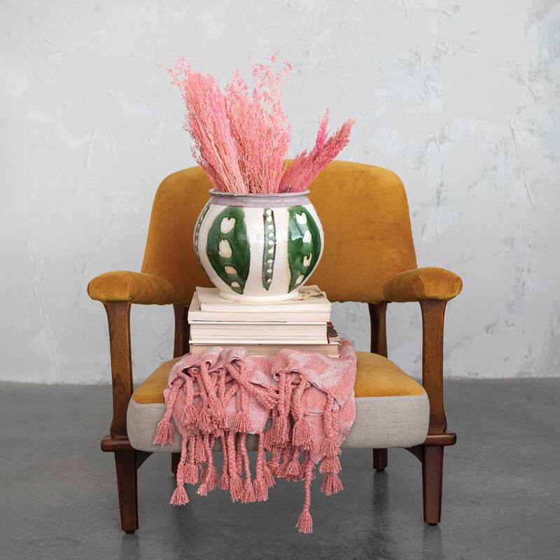 Hand-Painted Stoneware Planter with Reactive Glaze