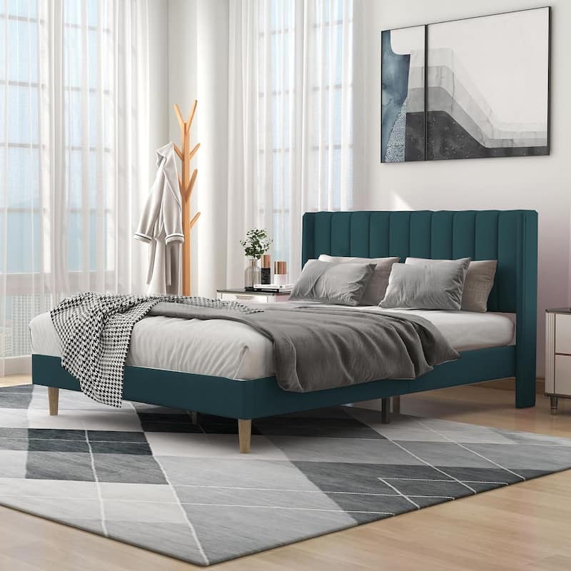 Alazyhome Upholstered Platform Bed Frame - Green - Queen