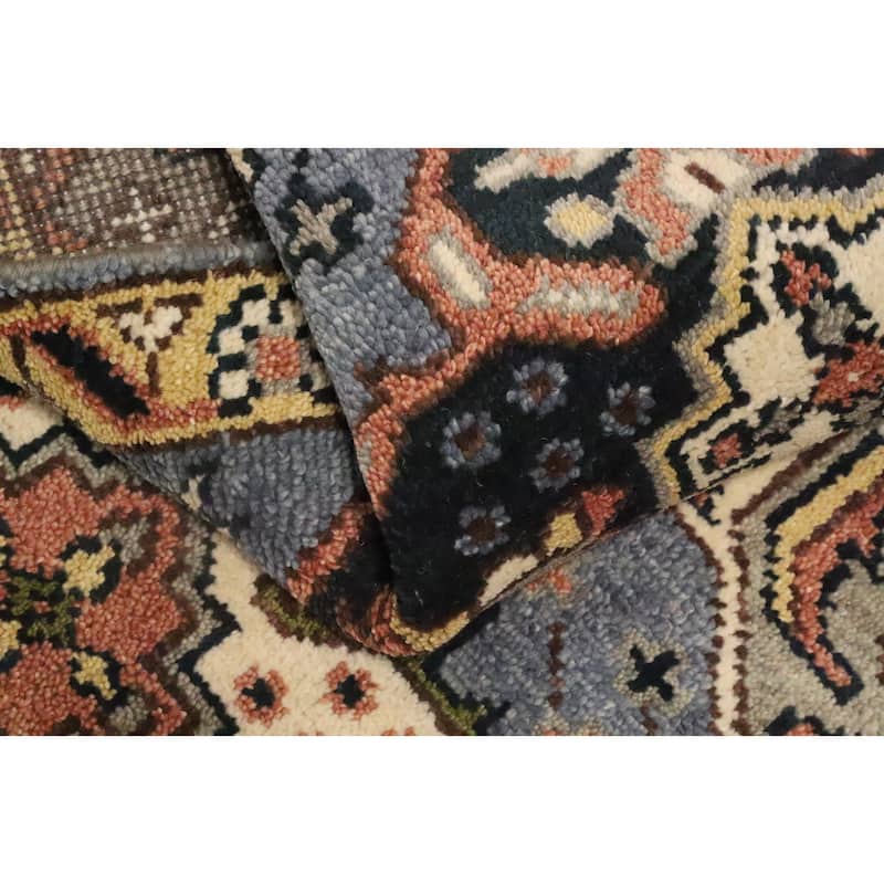 Hand Knotted Oriental 100% Wool Carpet Traditional Geometric Navy Blue & Blues Kazak Area Rug - 10' 2'' X 2' 6''