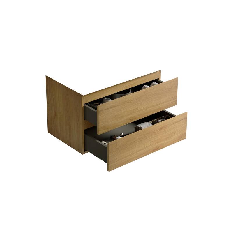 Modern Bathroom Vanity with 2 Spacious Drawers, Handle-Free Design, and Natural Oak Finish - 29.7in L