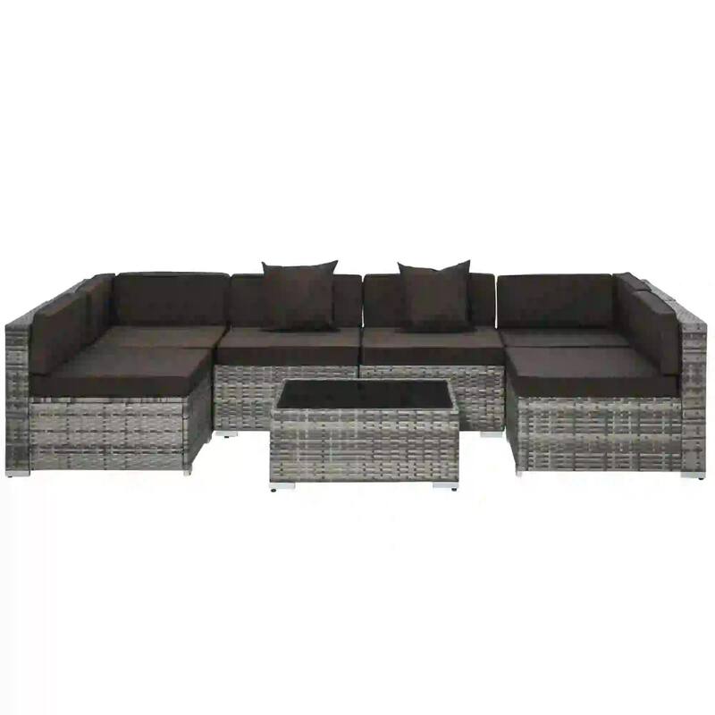 7PCS Weatherproof PE Rattan Patio Set, Sectional Storage