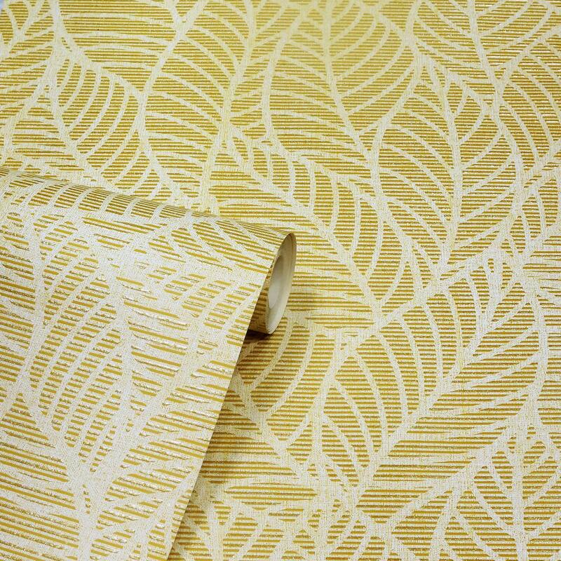 Arthouse Mavis Mustard Leaf Wallpaper