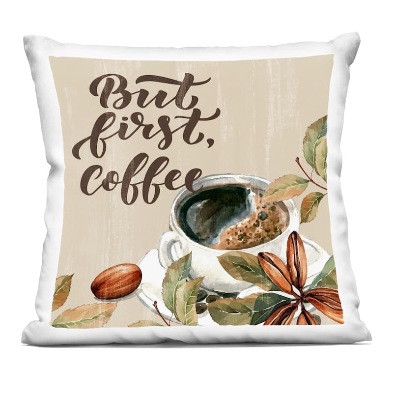 Stupell Rustic But First Coffee Decorative Printed Throw Pillow Design by Kim Allen - Accent - Polyester - Beige - Single
