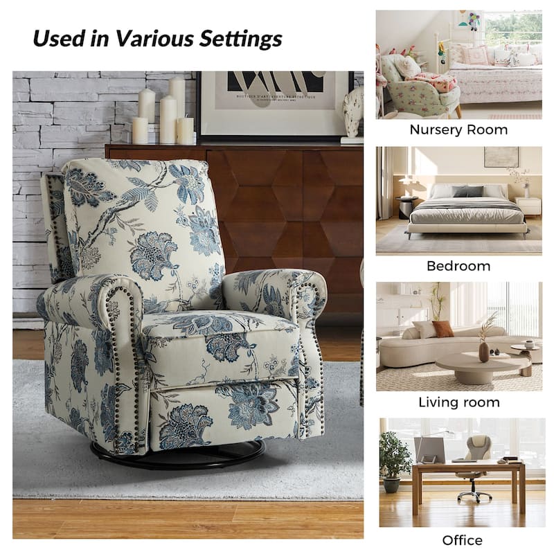 Roderich Farmhouse Floral Print Swivel Rocker Recliner with Rolled Arms by HULALA HOME
