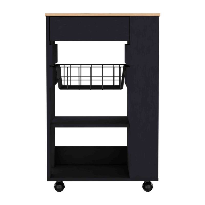 Anmytek Multifunctional Rolling Kitchen Cart 1 Drawer 2 Open Shelves Black and Light Oak