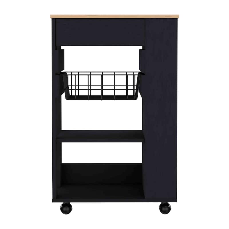 Kitchen Cart, One Drawer, Two Open Shelves, Four Casters -White / Light Oak