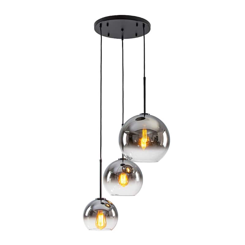 3-Light Round Polished Glass Globe Bubble Pendant Light