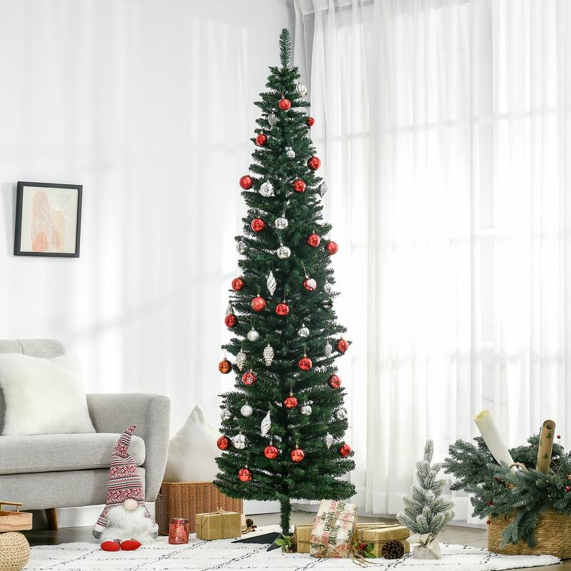 7ft Slim Artificial Pencil Christmas Tree with 499 Realistic Branch Tips and Plastic Stand