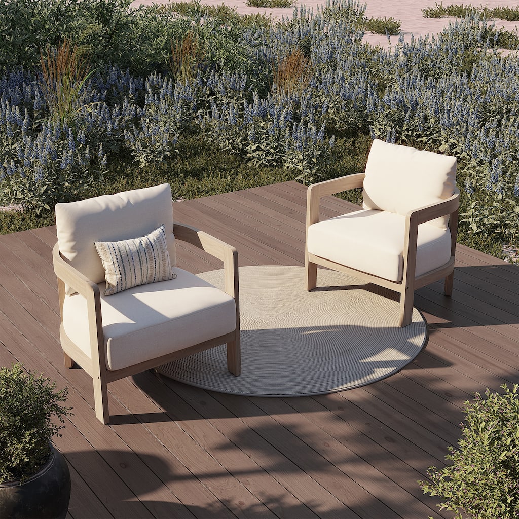 2-Piece Outdoor Arm Chair Conversation Set Solid Acacia Wood