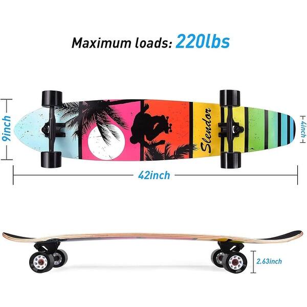 42 in. Colorful Landscape Longboard Skateboard Drop Through Deck Complete Maple Cruiser Freestyle, Camber Concave