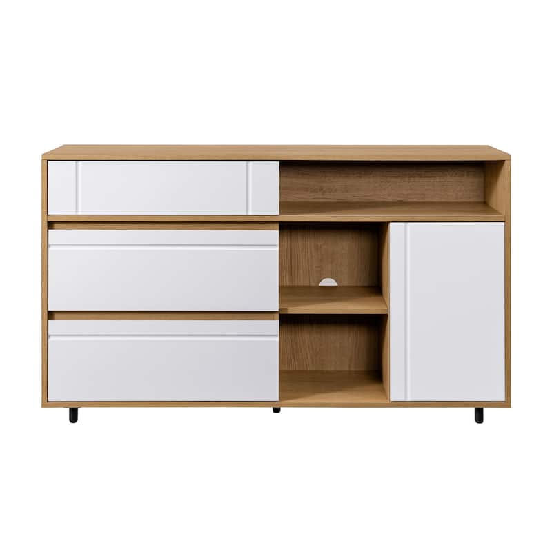 Contemporary Detailed-Door Sideboard with Open Storage for Living Room, Bedroom and Office