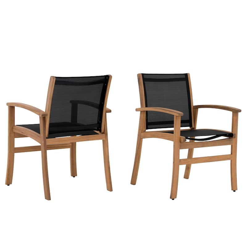 Outdoor Wooden Armchairs with Textilene Back (Set of 2)