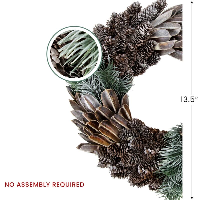 Brown Green Pine Needle Pine Cone Artificial Christmas Wreath 13.5"