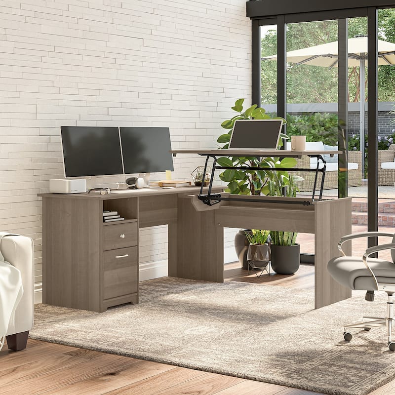 60W 3-position L-shaped Sit to Stand Desk by Bush Furniture - Ash Gray