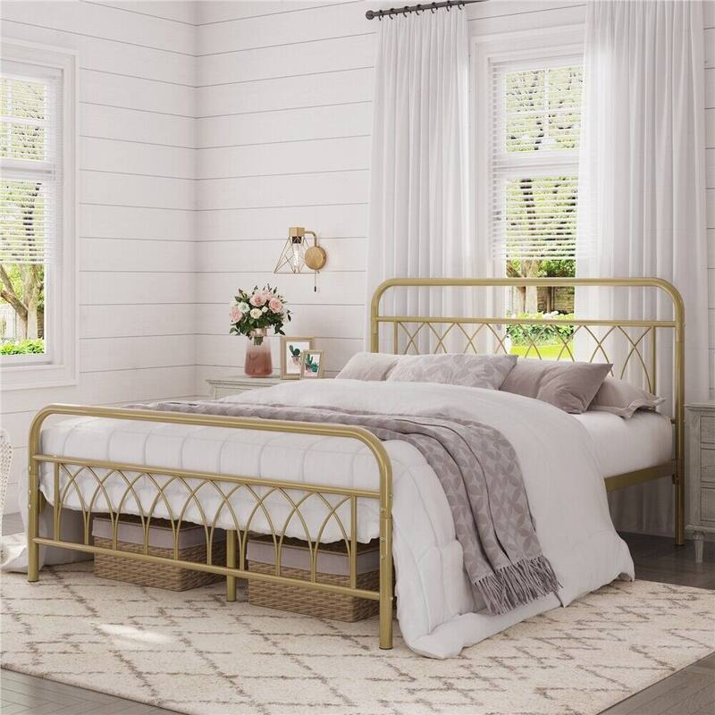 Full Size Metal Bed Frame Heavy Duty Platform Bed, Antique Gold Bed Bath & Beyond 36805014