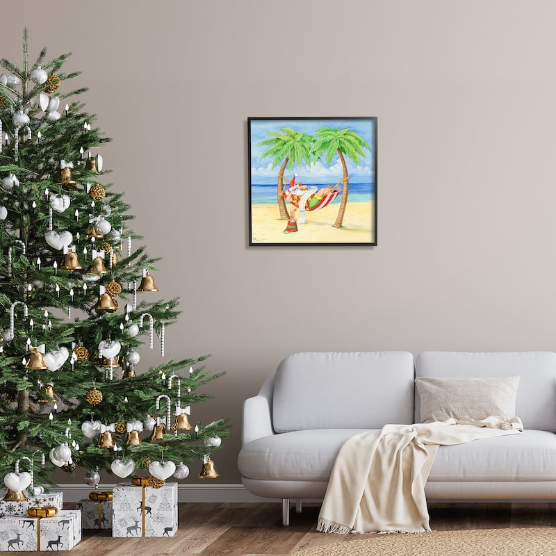 Stupell Santa on Beach Hammock Framed Giclee Art Design by Paul Brent
