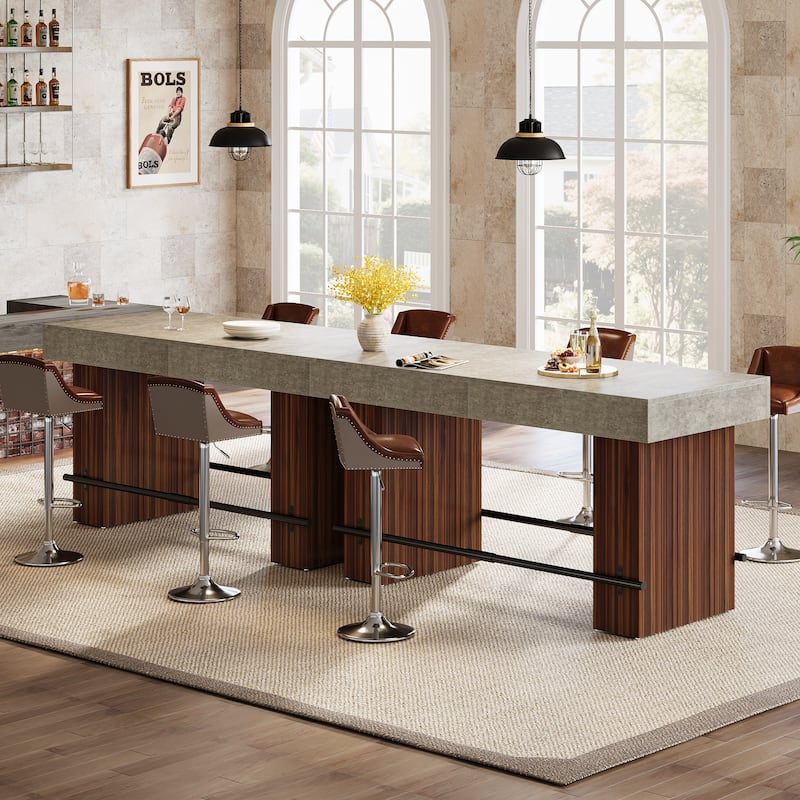 63-Inch Bar Table, Industrial with Metal Footrest for Home Kitchen, Dining Room, Bistro