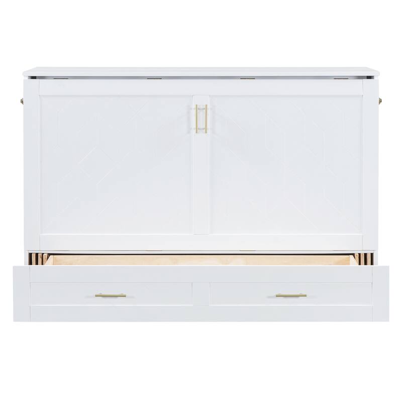 Queen Size Wooden Loft Bed with Upholstered Storage Shelf and Desk