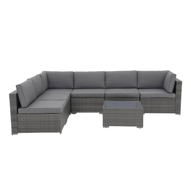 7 pieces Patio Wicker Sectional Sofa Set with Cushions