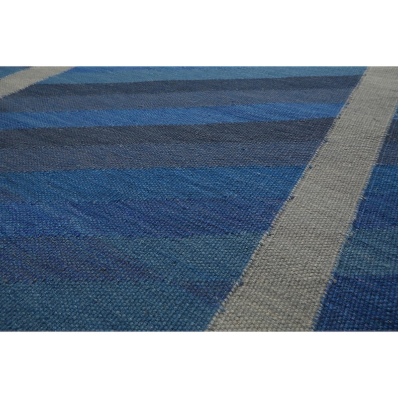 8x10 Tibetano Hand Woven Flatweave wool Blue Kilim Modern & Contemporary Rug - 8' x 10'