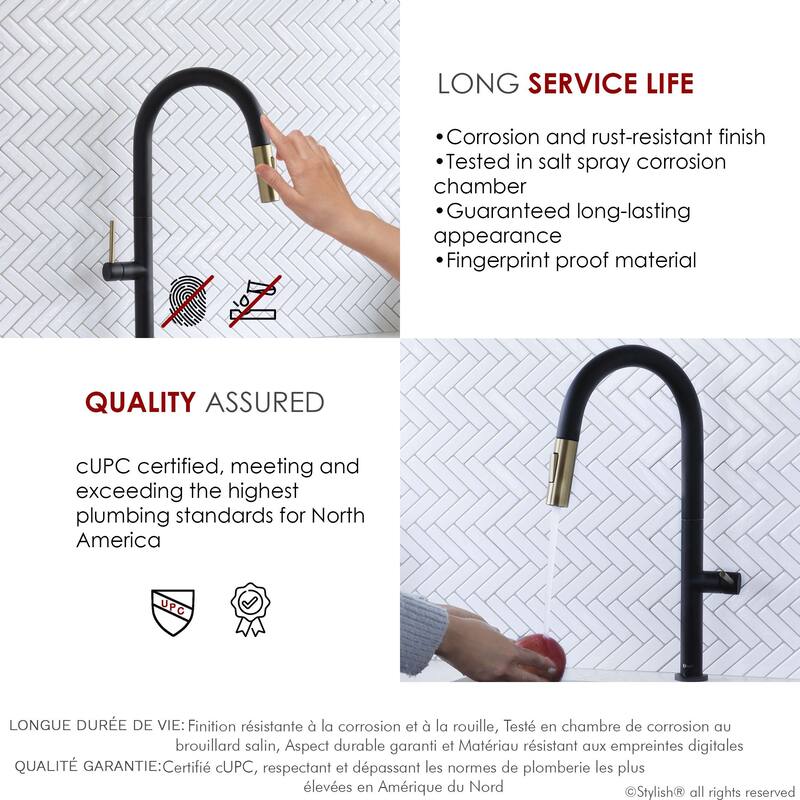 Single Handle Pull-Down Sprayer Kitchen Faucet K-141 - Height: 17.25" Spout H: 9" Spout R: 9"