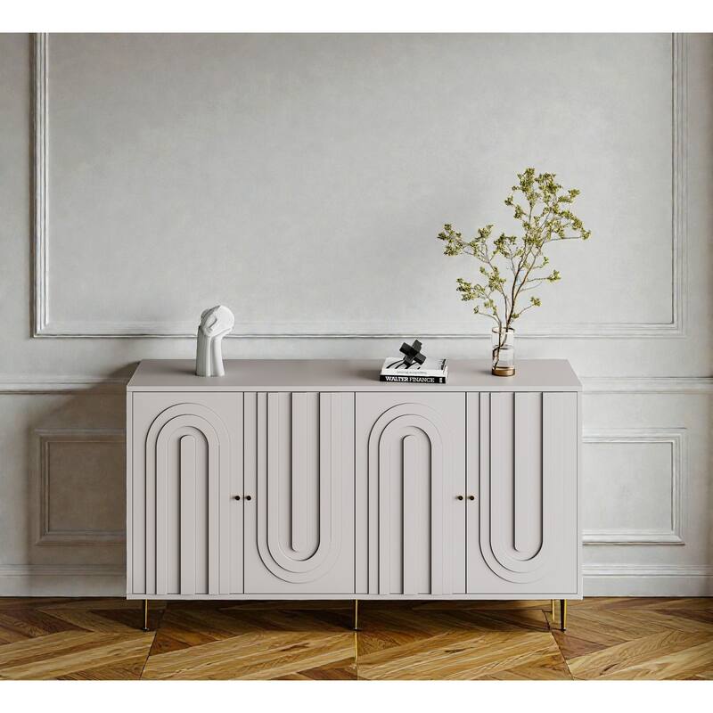 Modern Lacquered 4-Door Sideboard Buffet Cabinet with Adjustable Shelves, Wooden Storage Cabinet for Living Room