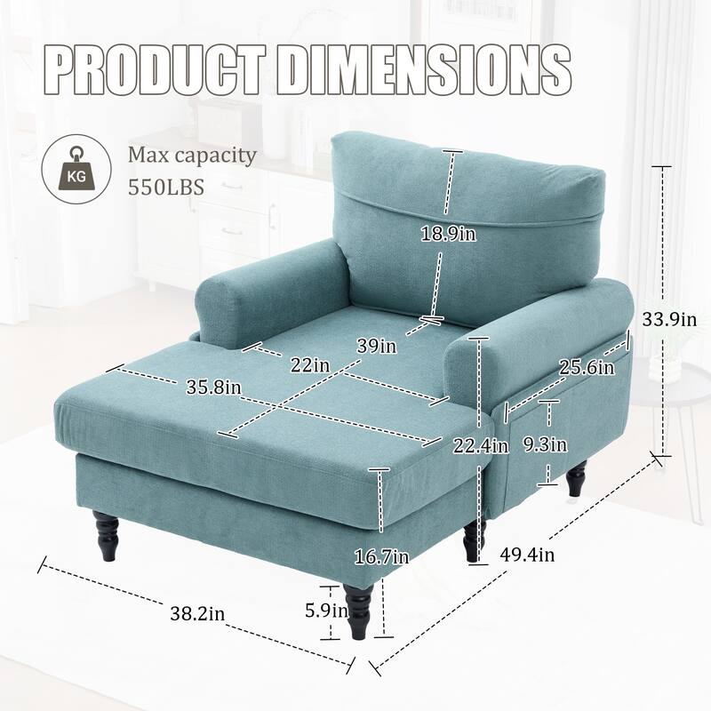 Modern Minimalist Chenille Fabric Chaise Lounge Recliner Single Sofa