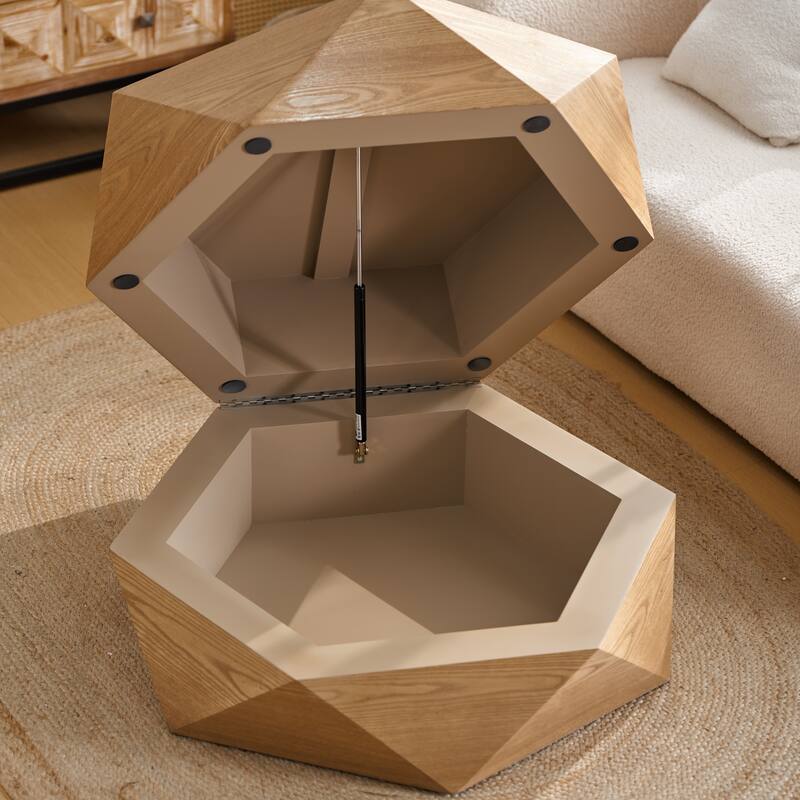GDFStudio Corvyn Polygon Flip-Top Coffee Table with Hidden Storage and Solid Wood Veneer