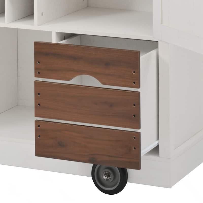 Farmhouse Kitchen Island with Drop Leaf, Power Outlet, Kitchen Storage Cart with 2 Doors, 2 Drawers