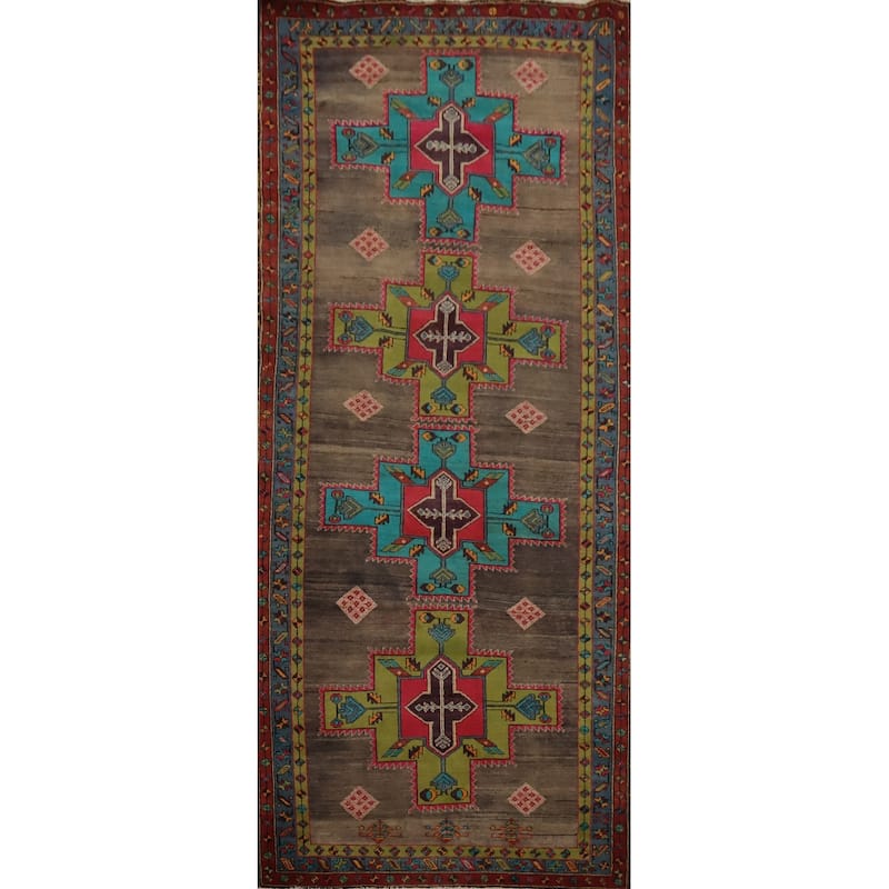 Hand Knotted Oriental 100% Wool Carpet Traditional Tribal Brown Heriz Area Rug - 10' 8'' X 4' 7''