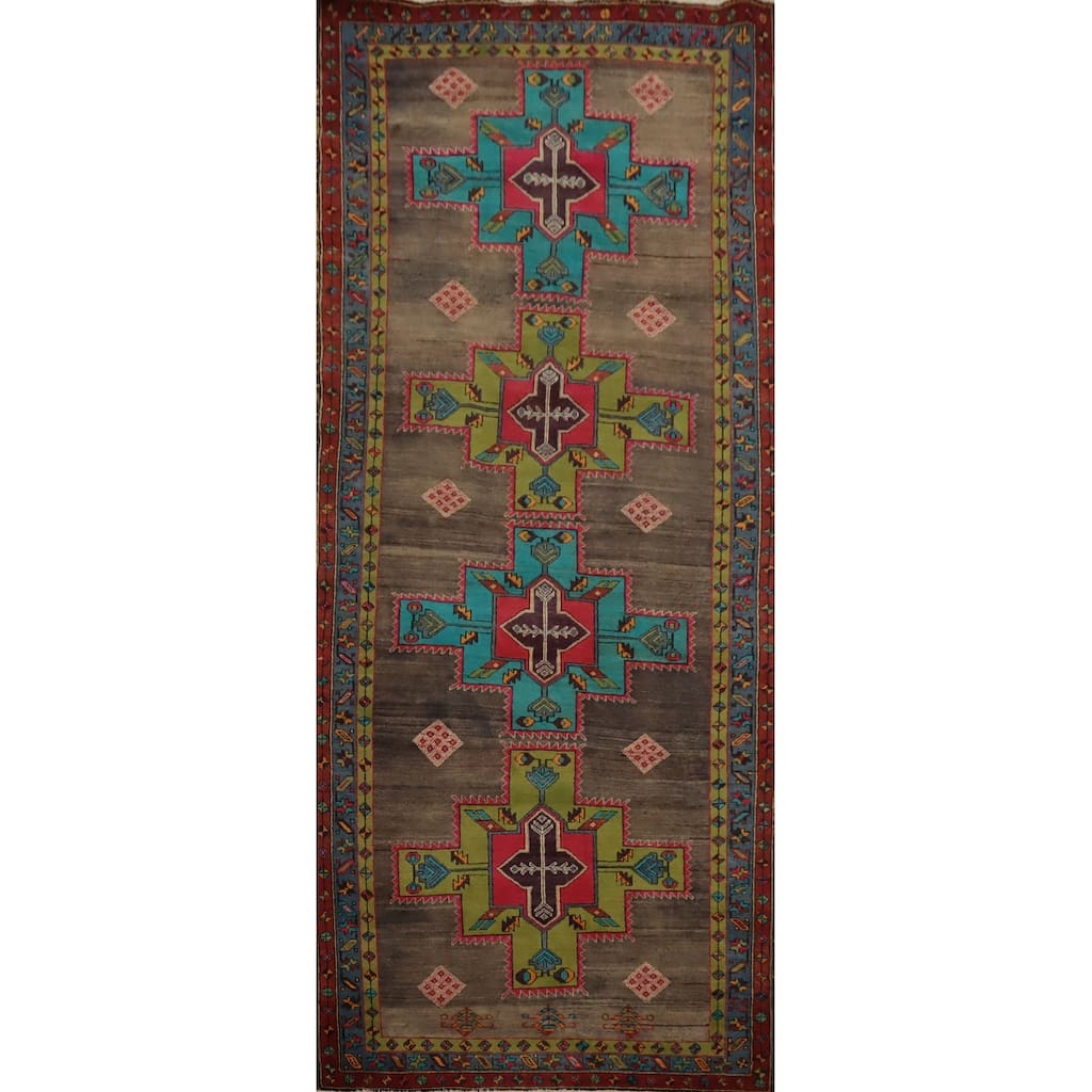 Hand Knotted Oriental 100% Wool Carpet Traditional Tribal Brown Heriz Area Rug - 10' 8'' X 4' 7''