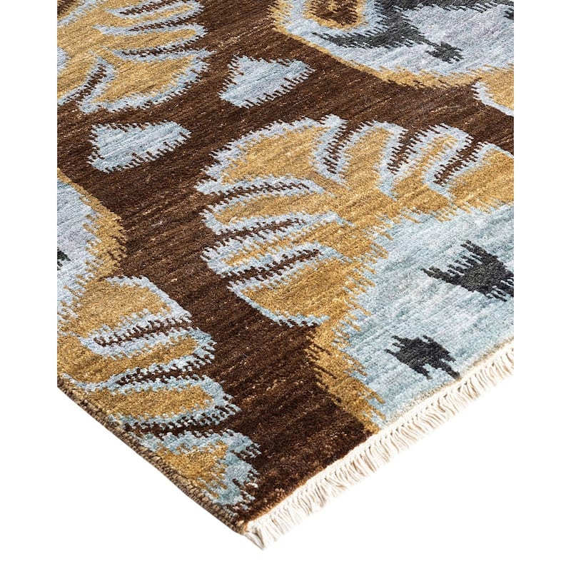 Ikat One-of-a-Kind Hand-Knotted Area Rug - Brown, 8' 10" x 12' 4" - 8' 10" x 12' 4"