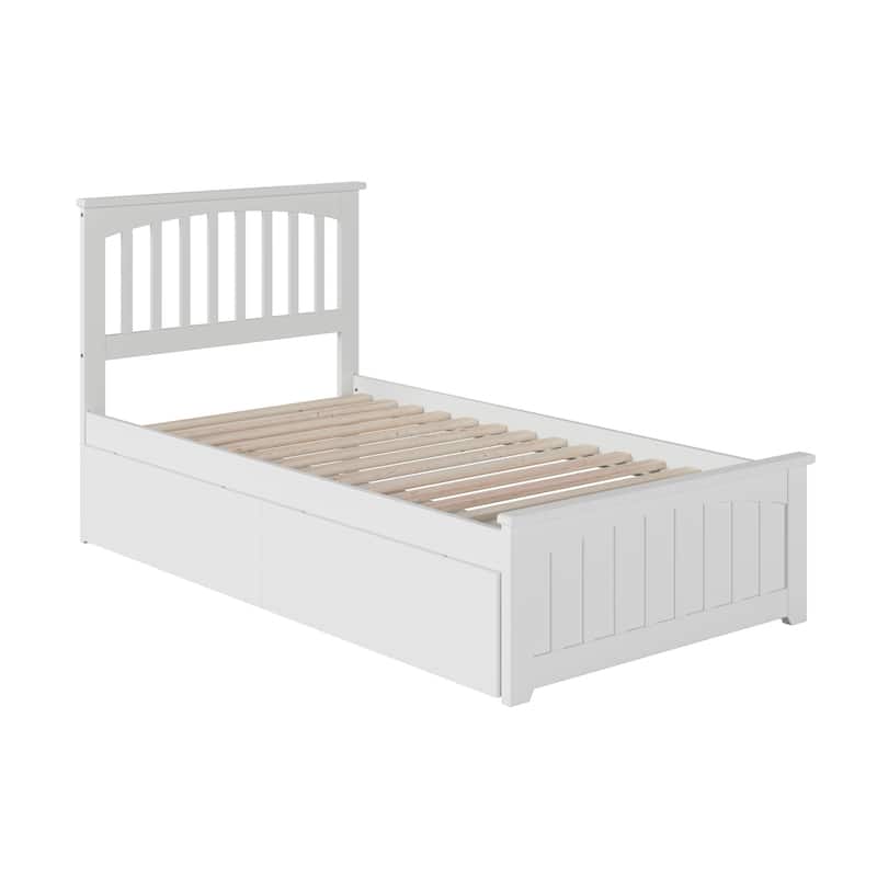 Mission Twin XL Platform Bed with Matching Foot Board with 2 Drawers in White