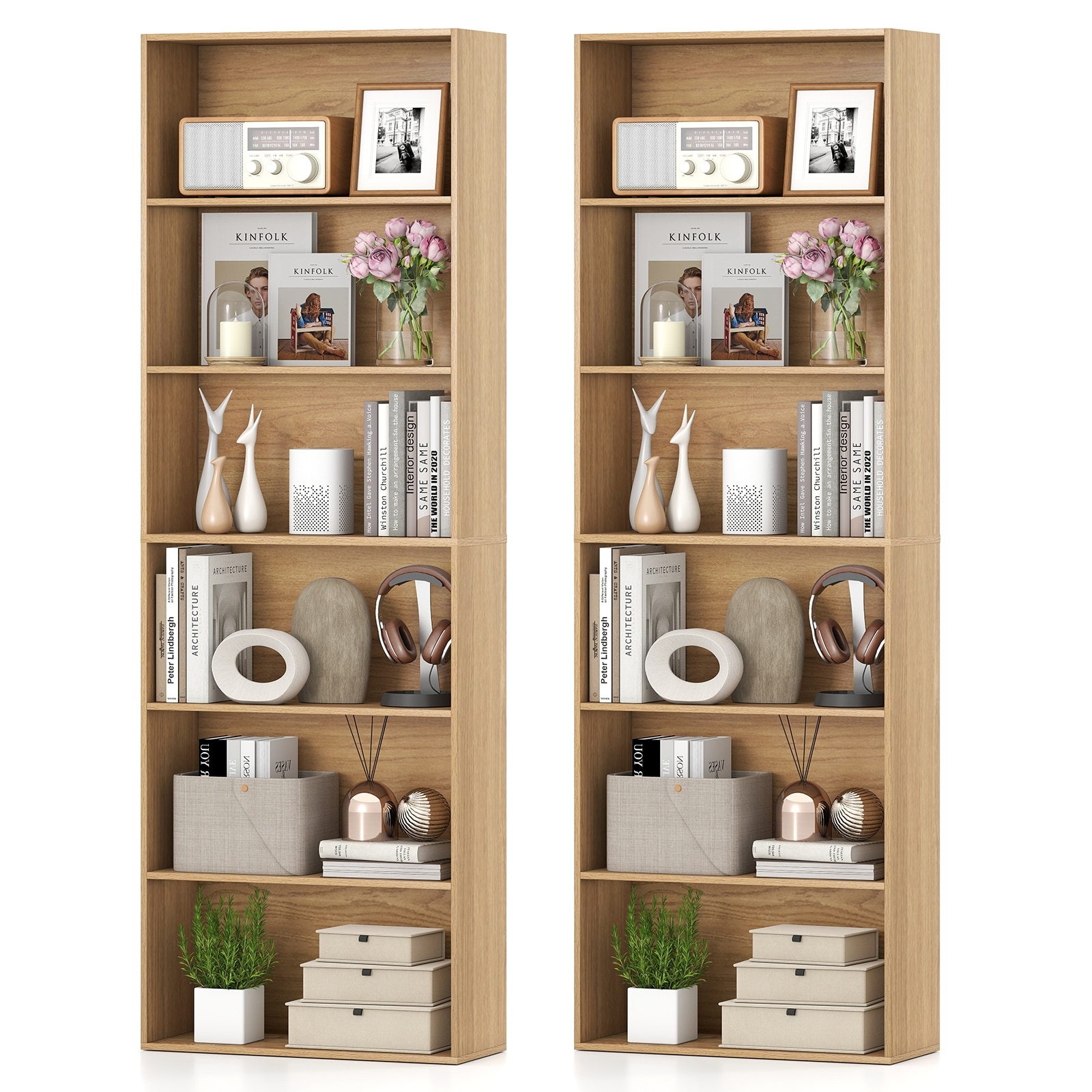 Gymax Set of 2 70'' Tall 6-Tier Bookcase w/6 Open Shelves