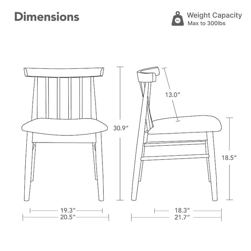 Spruce & Spring Windsor Spindle Back Upholstered Dining Chair with Solid Wood Frame